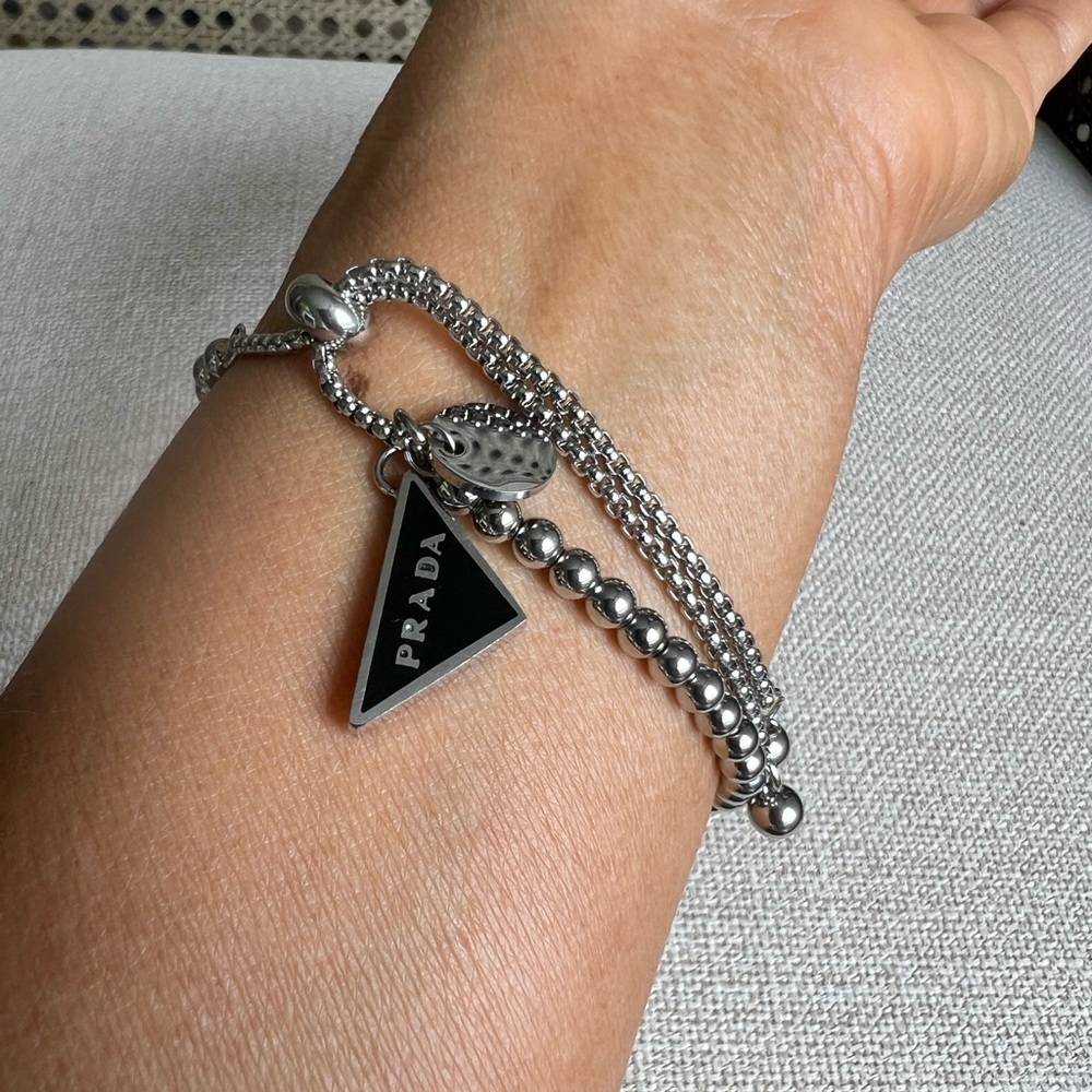 Upcycled vintage Prada Silver zipper pull charm on bracelet - Picture 8 of 10